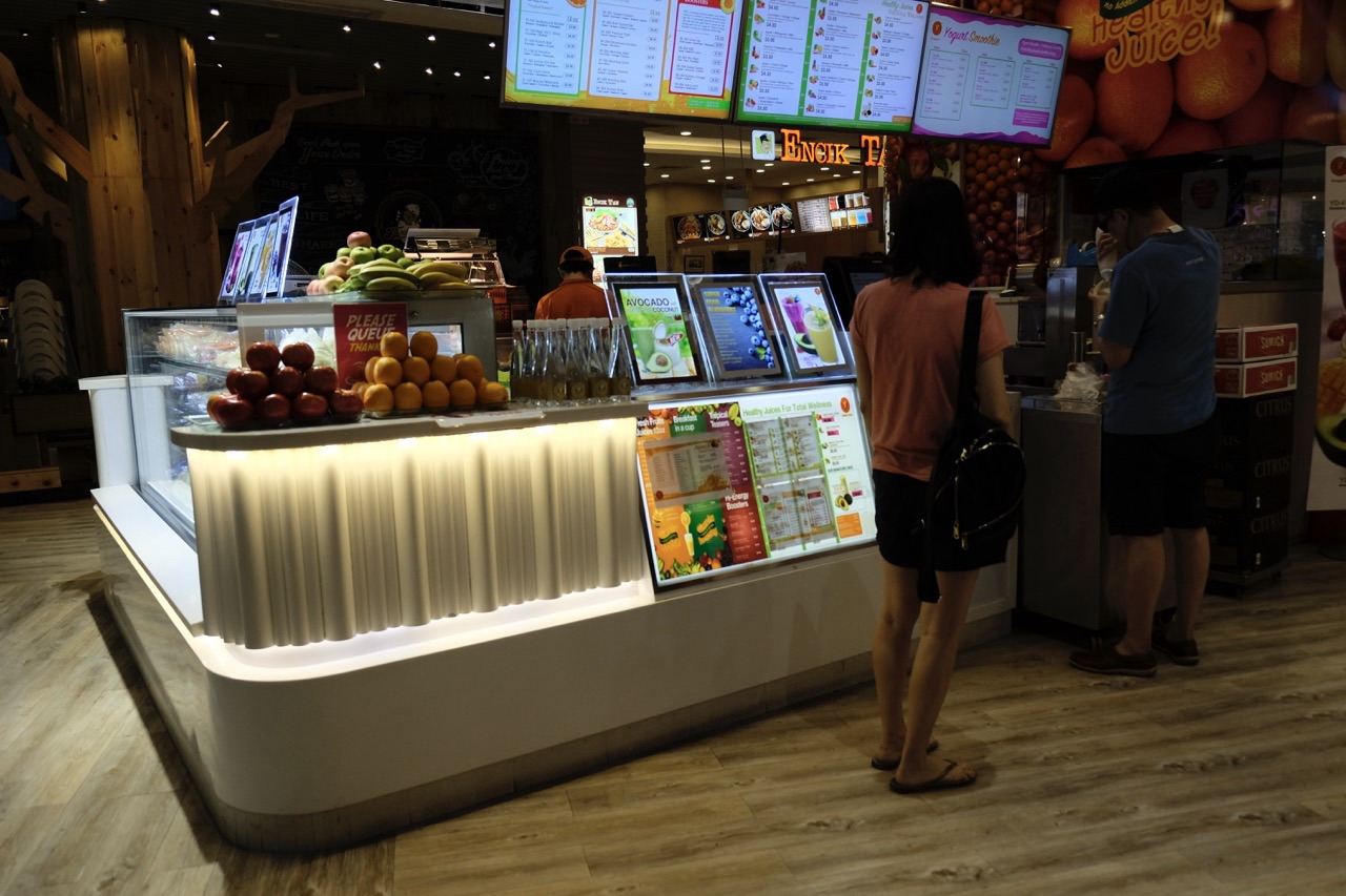 Fruit juice stall inside Waterway Point in Punggol.