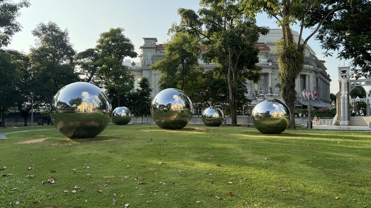 Public art installation outside Victoria Theatre and Concert Hall in Singapore.