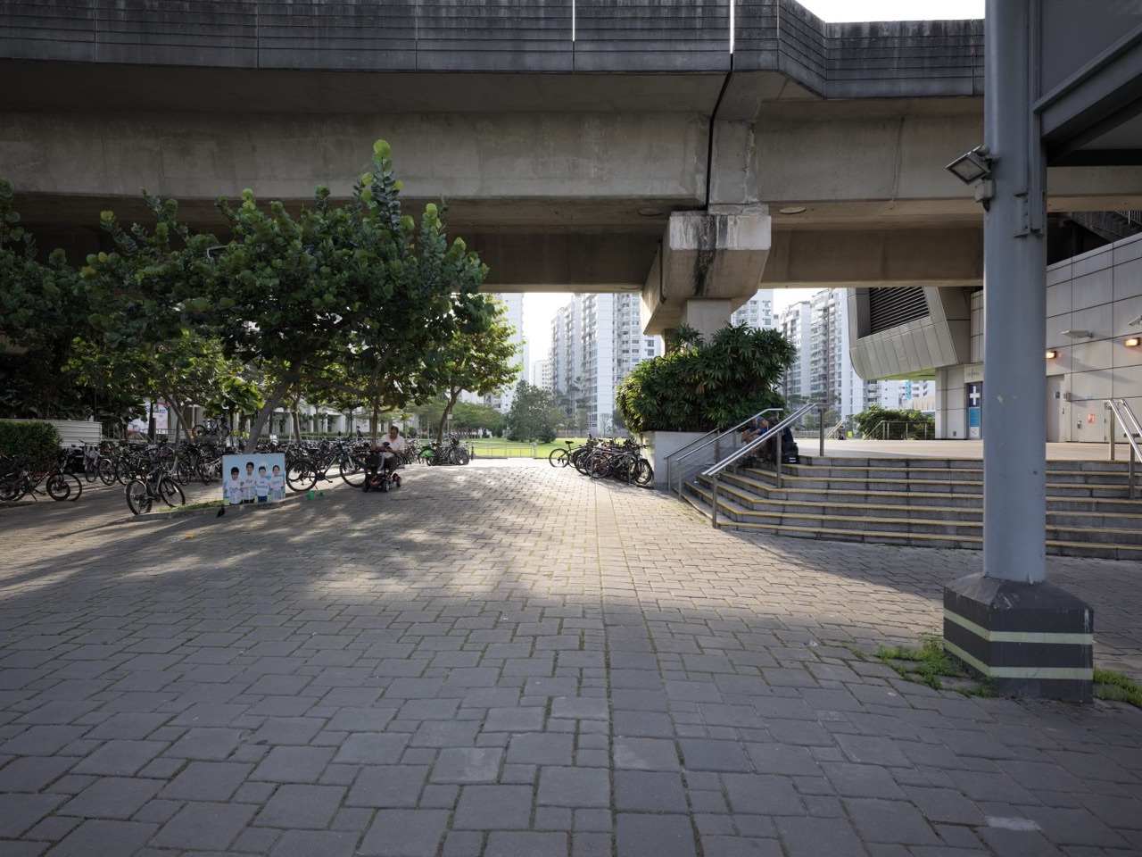 Exterior of Punggol MRT station with the LRT interchange above