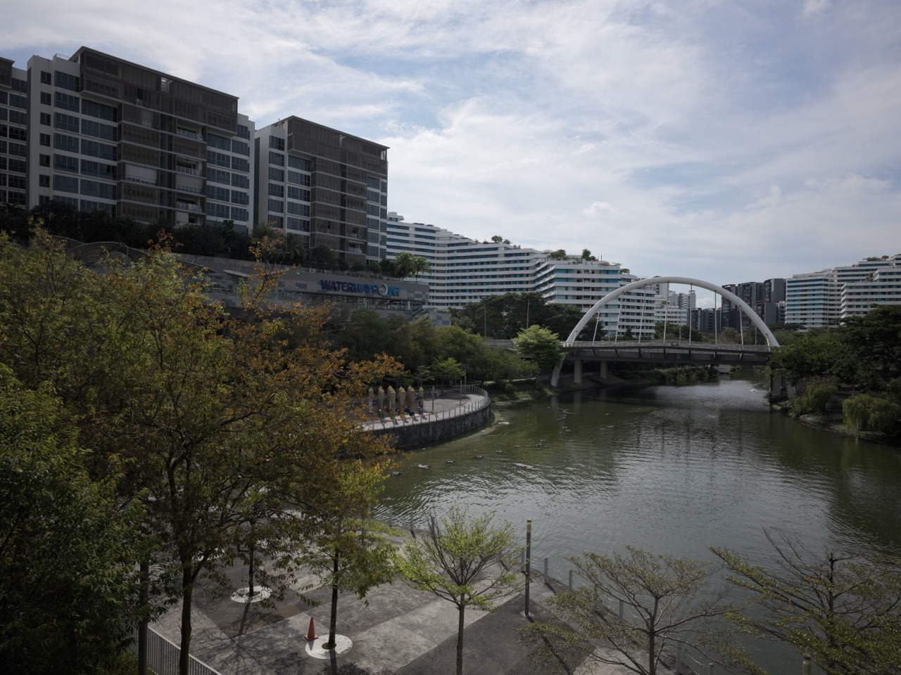 Canal and bridge at Punggol Waterway Park beside Waterway Point