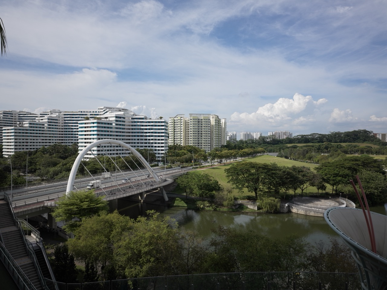 Canal and bridge at Punggol Waterway Park beside Waterway Point