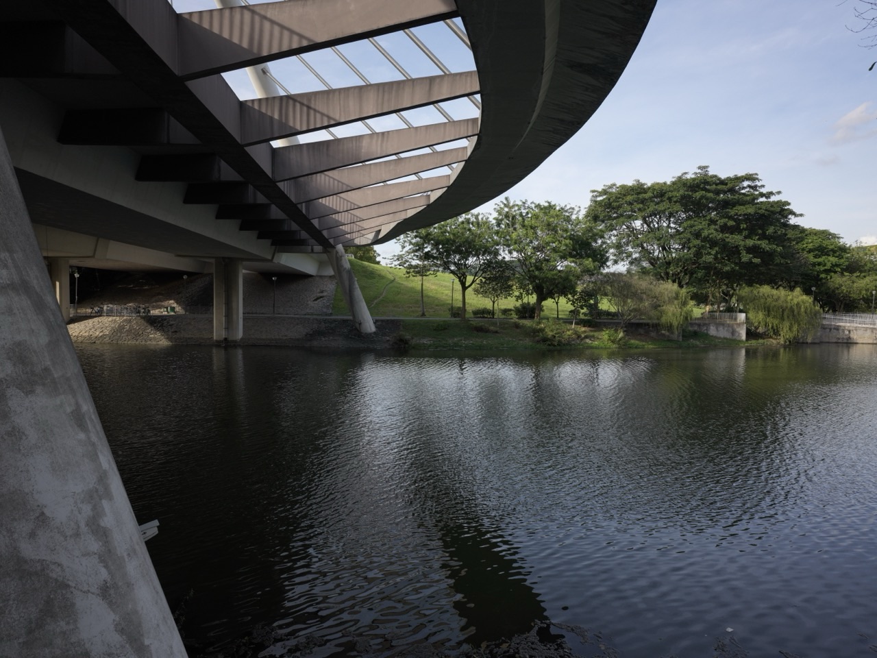 Canal and bridge at Punggol Waterway Park beside Waterway Point