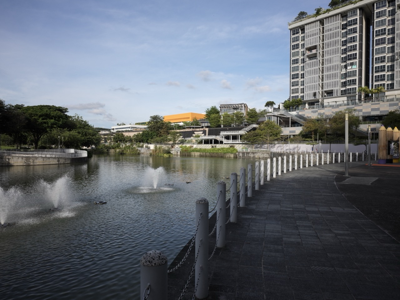 Canal and bridge at Punggol Waterway Park beside Waterway Point