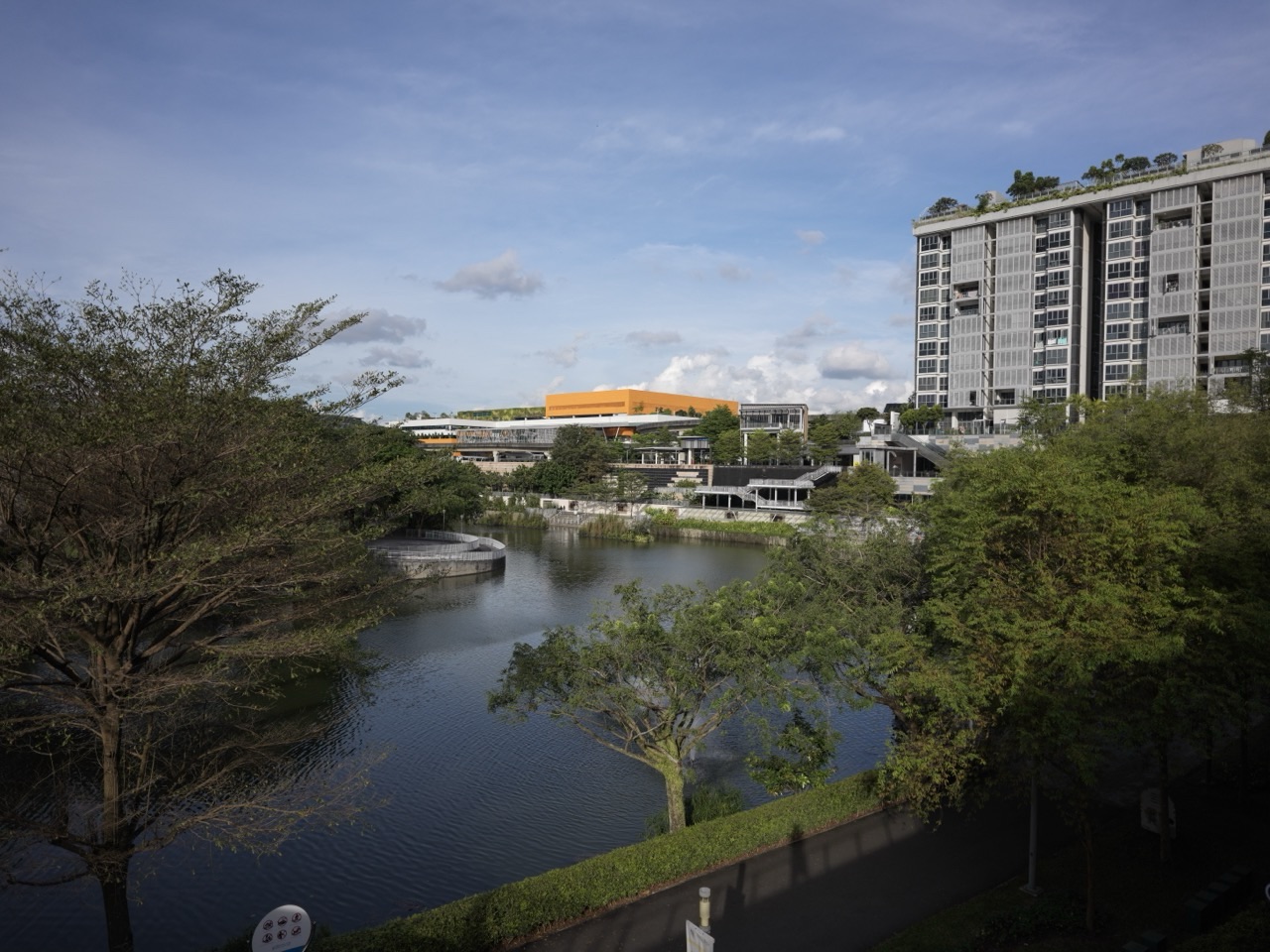Canal and bridge at Punggol Waterway Park beside Waterway Point