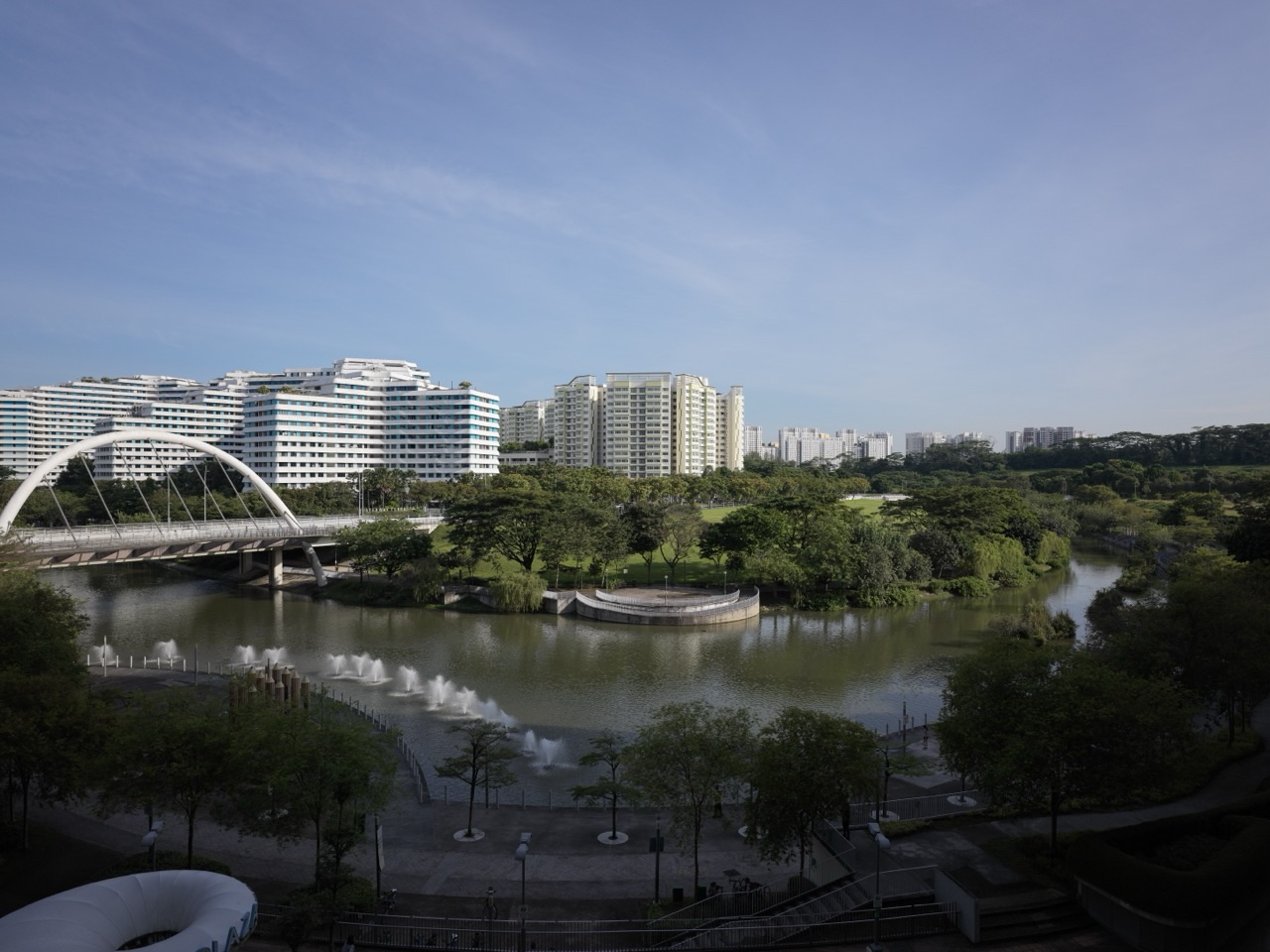 Canal and bridge at Punggol Waterway Park beside Waterway Point