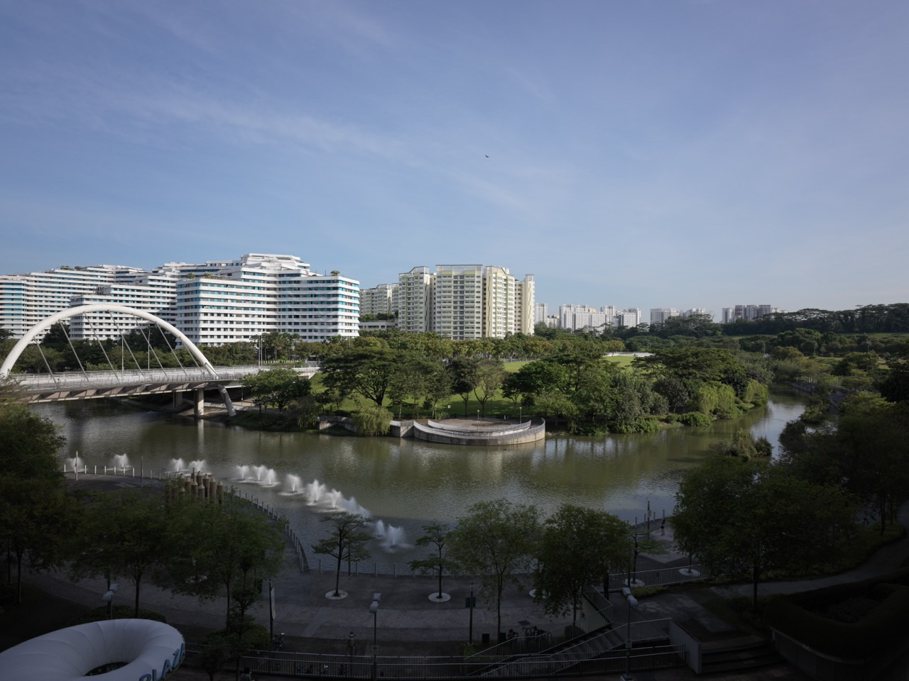 Canal and bridge at Punggol Waterway Park beside Waterway Point
