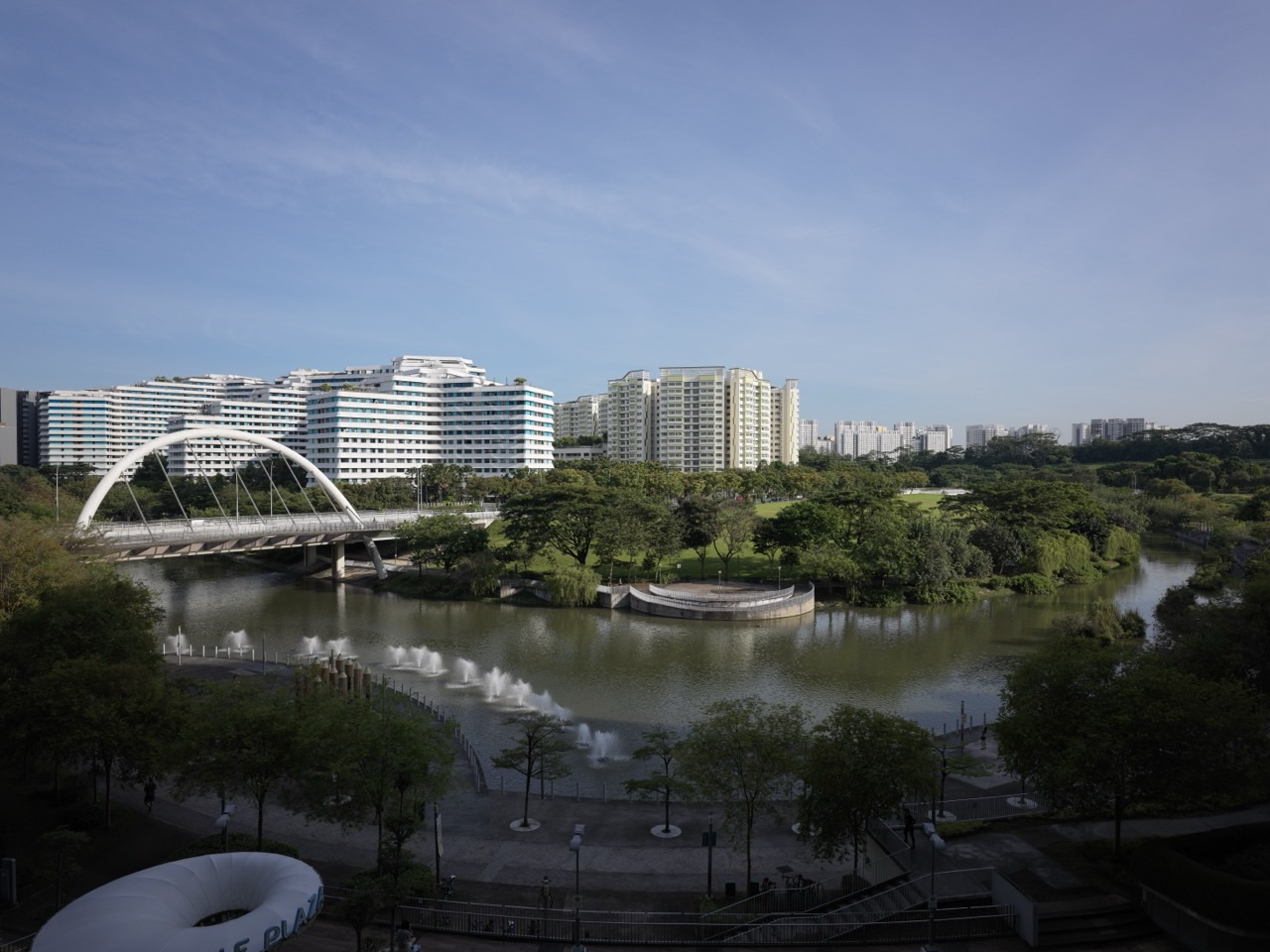 Canal and bridge at Punggol Waterway Park beside Waterway Point