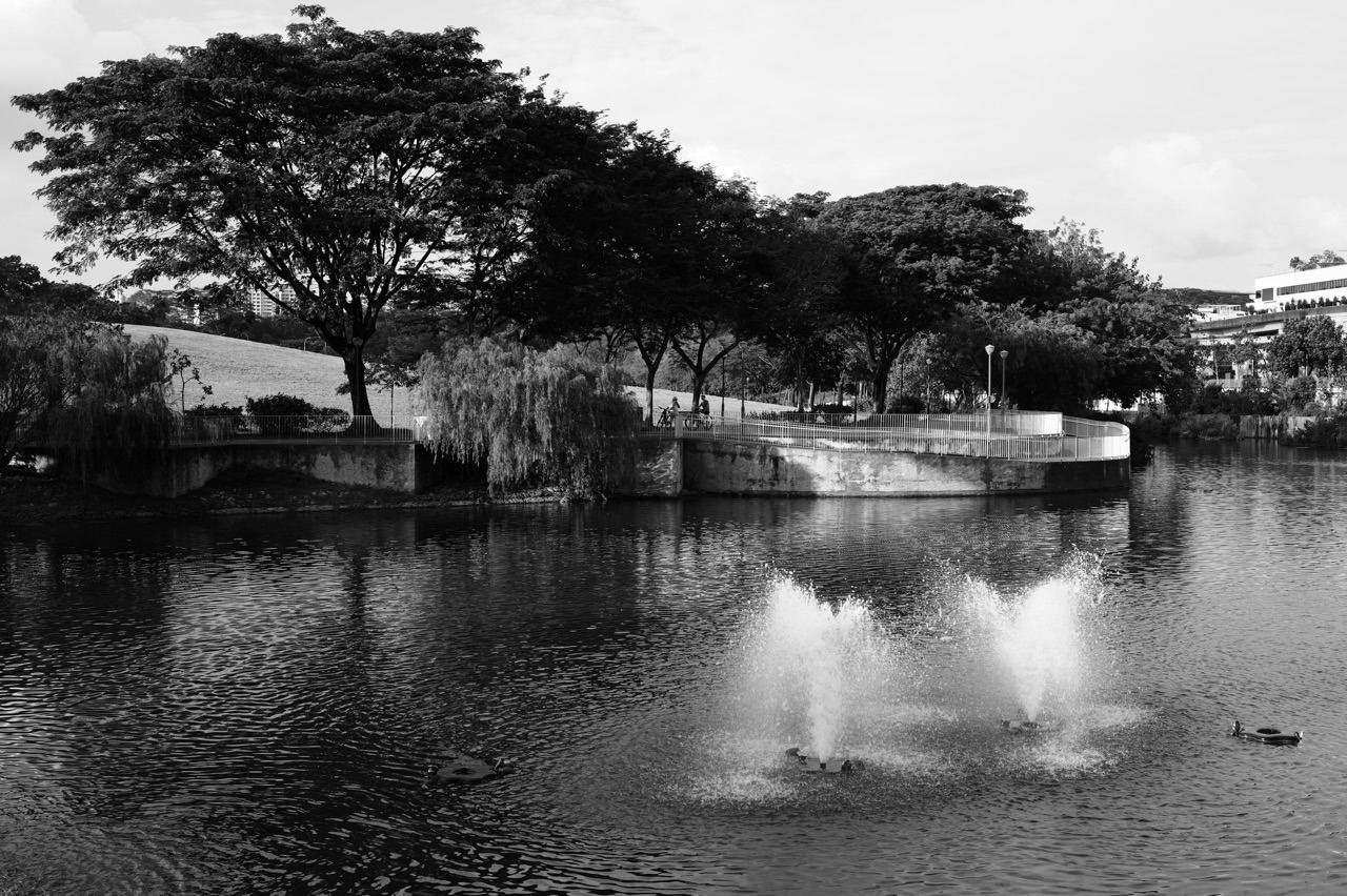 Canal and landscaped path at Punggol Waterway Park beside Waterway Point