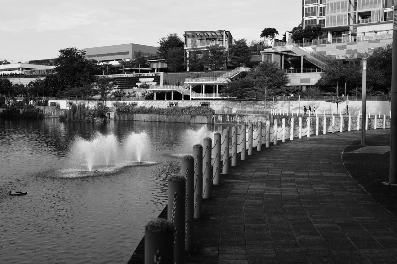 Canal and landscaped path at Punggol Waterway Park beside Waterway Point