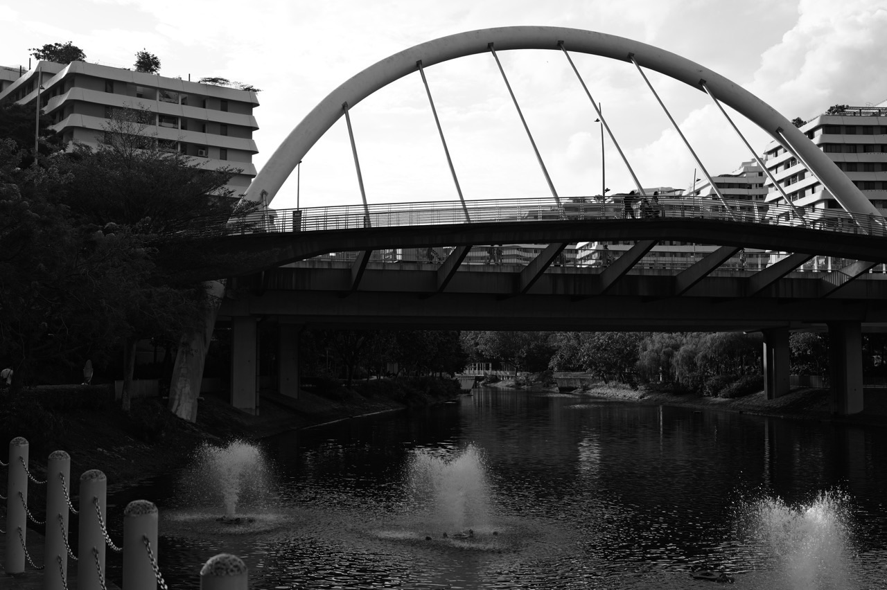 Punggol Waterway Park beside Waterway Point with the canal, road and bridge